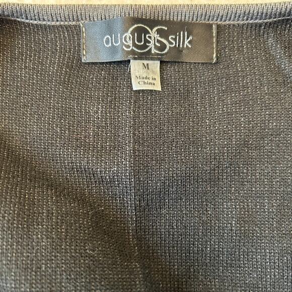 August Silk Sweater Women's Cardigan Gray/Black Size M Long Contrasting Trim - Picture 7 of 8